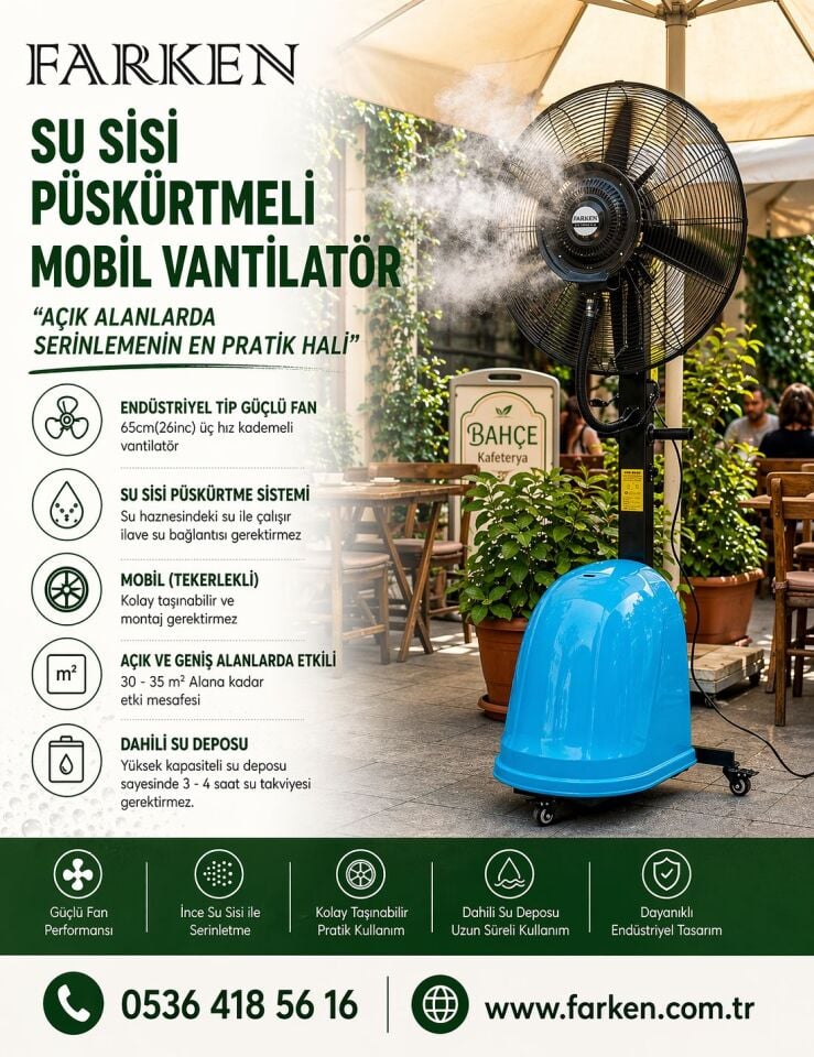 FARKEN MİSTFAN SU SİSİ PÜSKÜRTMELİ MOBİL VANTİLATÖR